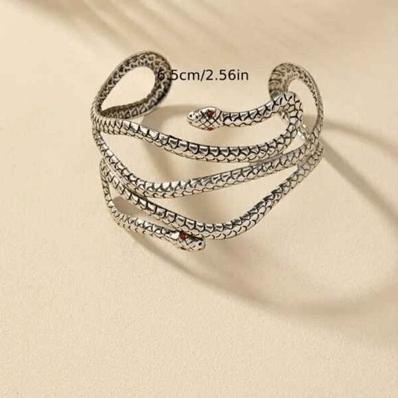 Snake Design Stainless Steel Cuff Bangle Bracelet - Picture 5 of 5